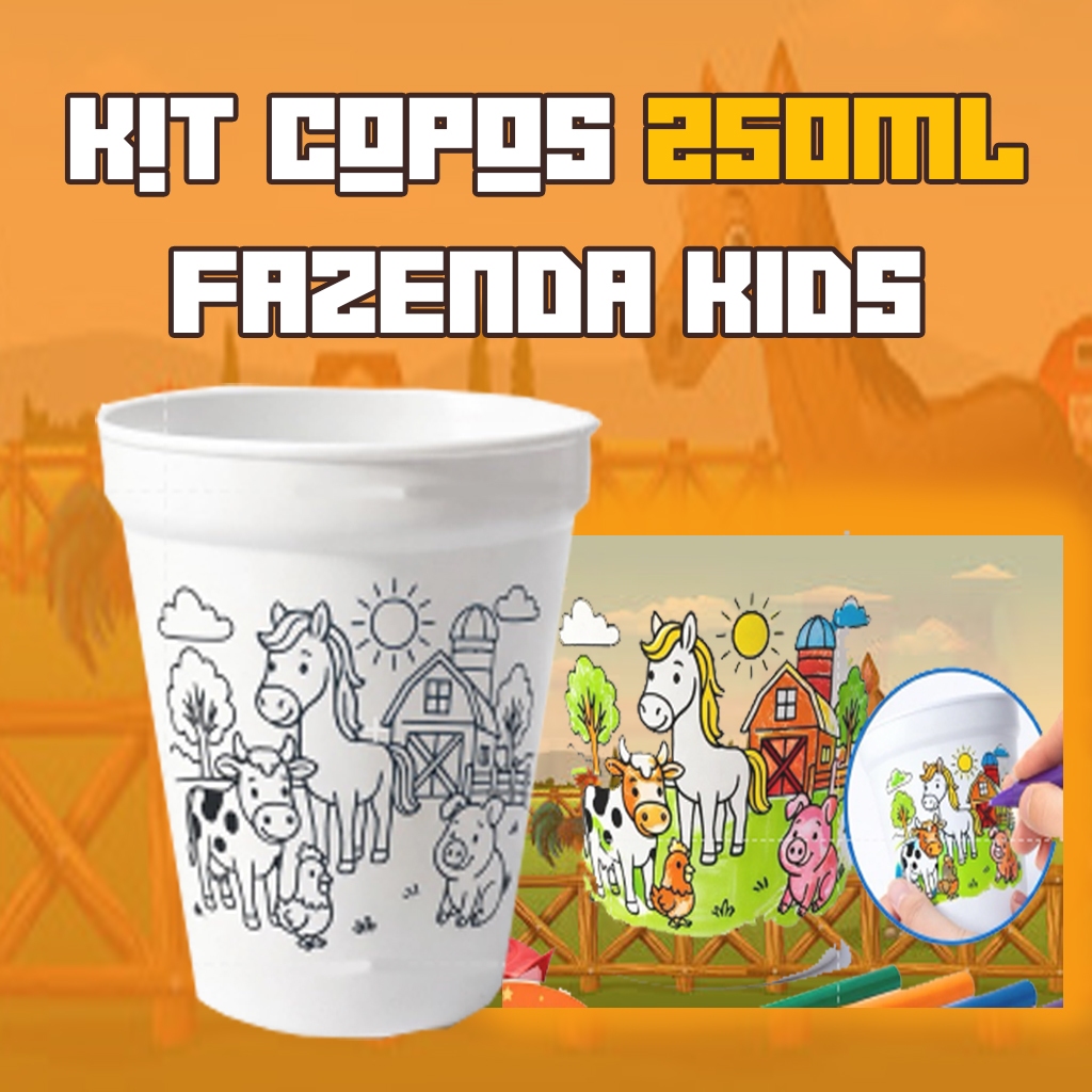 Kit de 10 a 50 Copos para Colorir Fazendinha Infantil – Festa, Aniversário Brindes e Lembrancinhas 🐮 em Oferta na Shopee