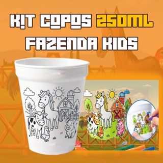 Kit de 10 a 50 Copos para Colorir Fazendinha Infantil – Festa, Aniversário Brindes e Lembrancinhas 🐮 em Oferta na Shopee