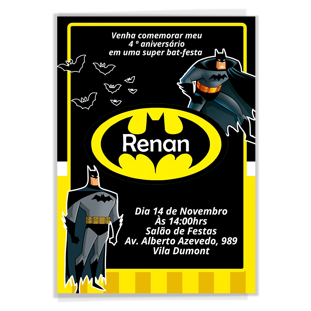 Convite de Aniversário Infantil Impresso Papel Fotográfico Personalizado Batman Super Heróis Menino + Arte Digital