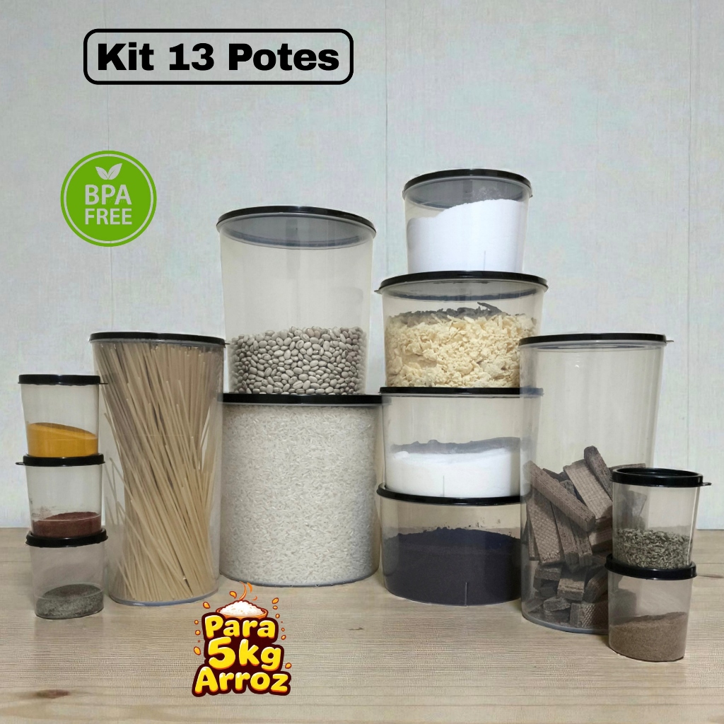 Kit 13 Potes Plásticos Transparentes Porta Mantimentos Organizadores Cozinha em Oferta na Shopee