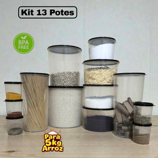 Kit 13 Potes Plásticos Transparentes Porta Mantimentos Organizadores Cozinha em Oferta na Shopee