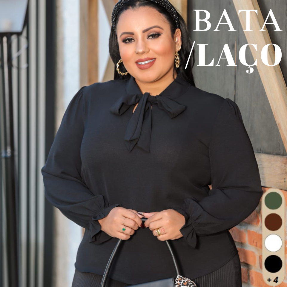Blusa Camisa Social Plus Size Feminina Gola De laço Manga longa