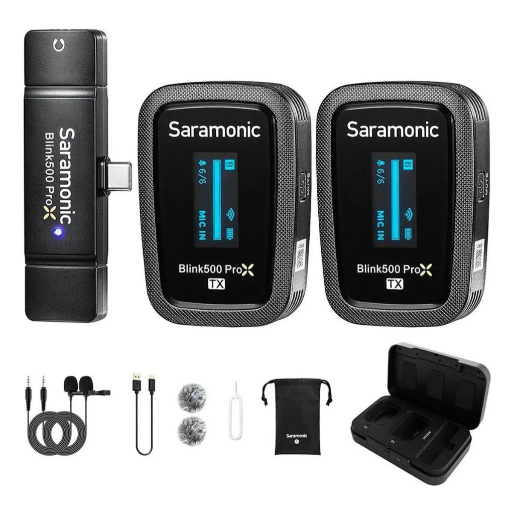 Microfone Lapela Sem Fio Saramonic Blink 500 ProX B6 USB-C para Vídeos