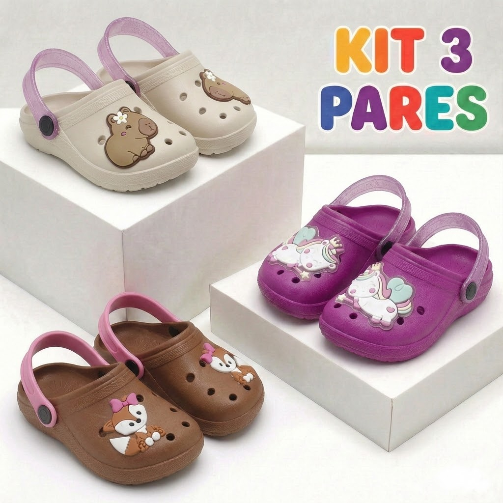 Kit 3 Babuche Infantil Feminino Com Animais Fofos Chinelo Menina Macio Confortável