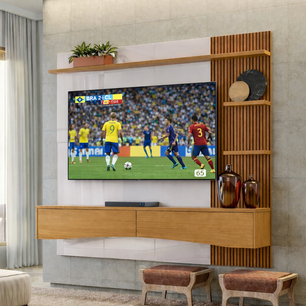 Painel Diferenciado Moderno Copa do Mundo Para Tv Até 65" Europa Off White Perolizado Tauari - Lukaliam Móveis
