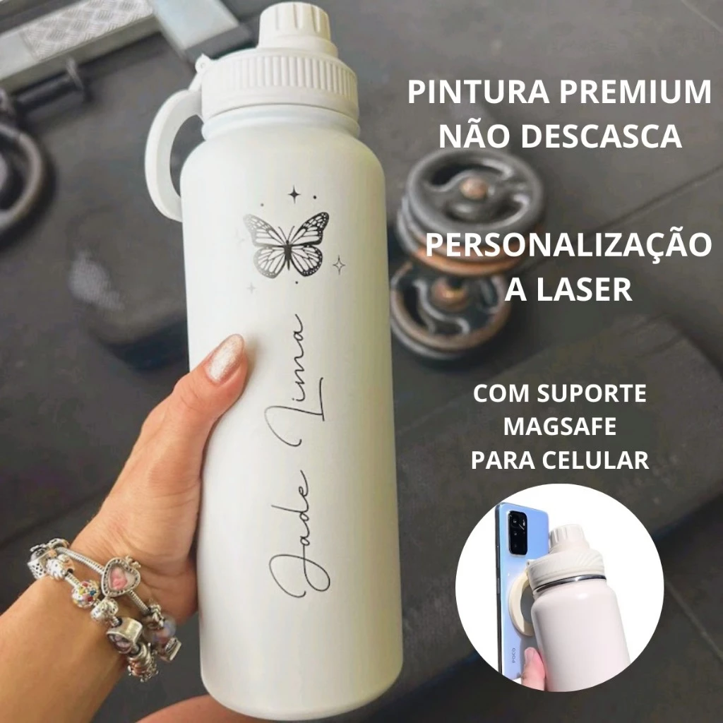 Garrafa Térmica Mag Safe Tripé Celular Suporte 800ml/1.2L Bear Thermal Mari Nome Tinta Eletrostática — imagem 1