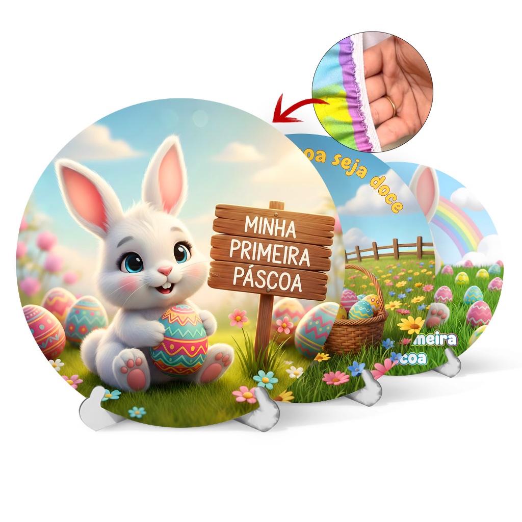 Capa Painel Redondo Mesa Mêsversário Primeira Páscoa Sublimado C Elástico 50Cm