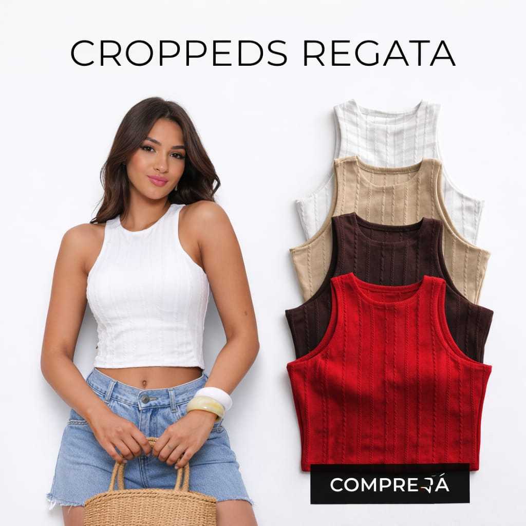 Cropedds Femenino Regata Malha-Ribana Premiun Com Bojo Confortavel Elegante Excelente Elasticidade em Oferta na Shopee
