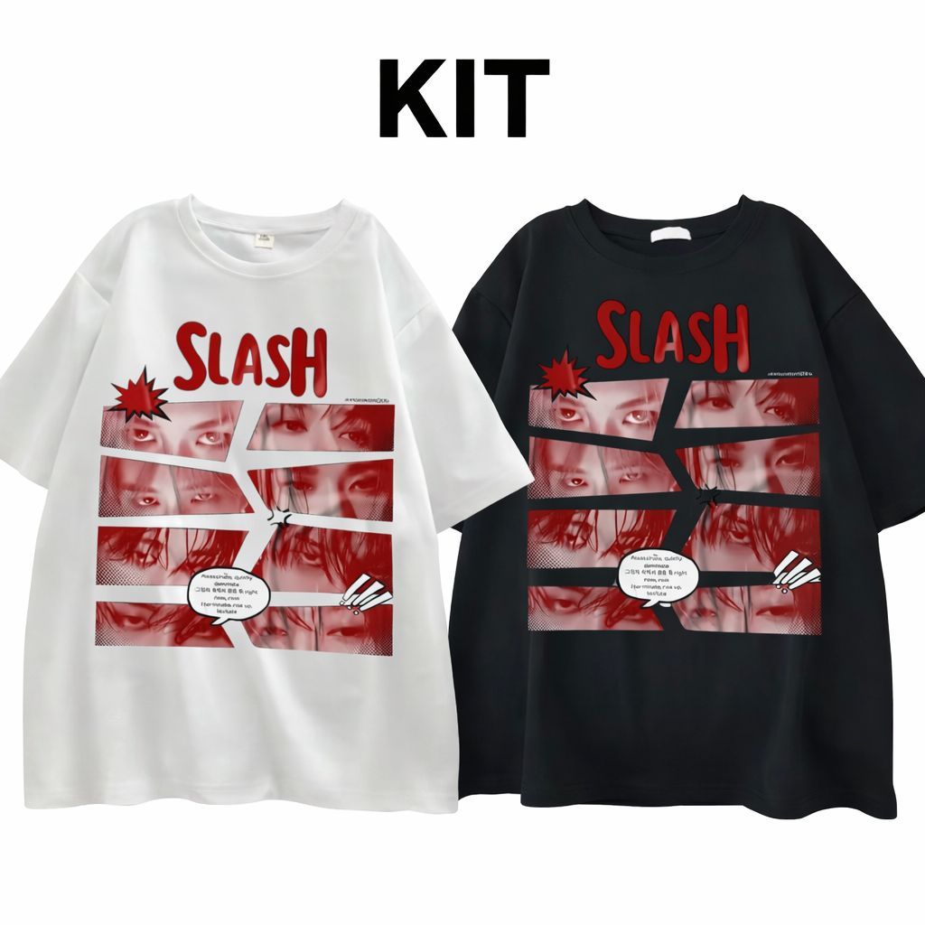 Kit 2 Camisetas Kpop Estampa Slash Stray Kids Algodão Premium
