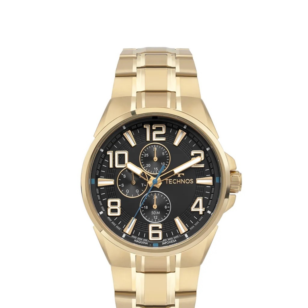 Relógio Technos Masculino Skymaster Multifunção Caixa 45 mm Aço Inox Máquina Miyota Dourado 6P27DUU/1P