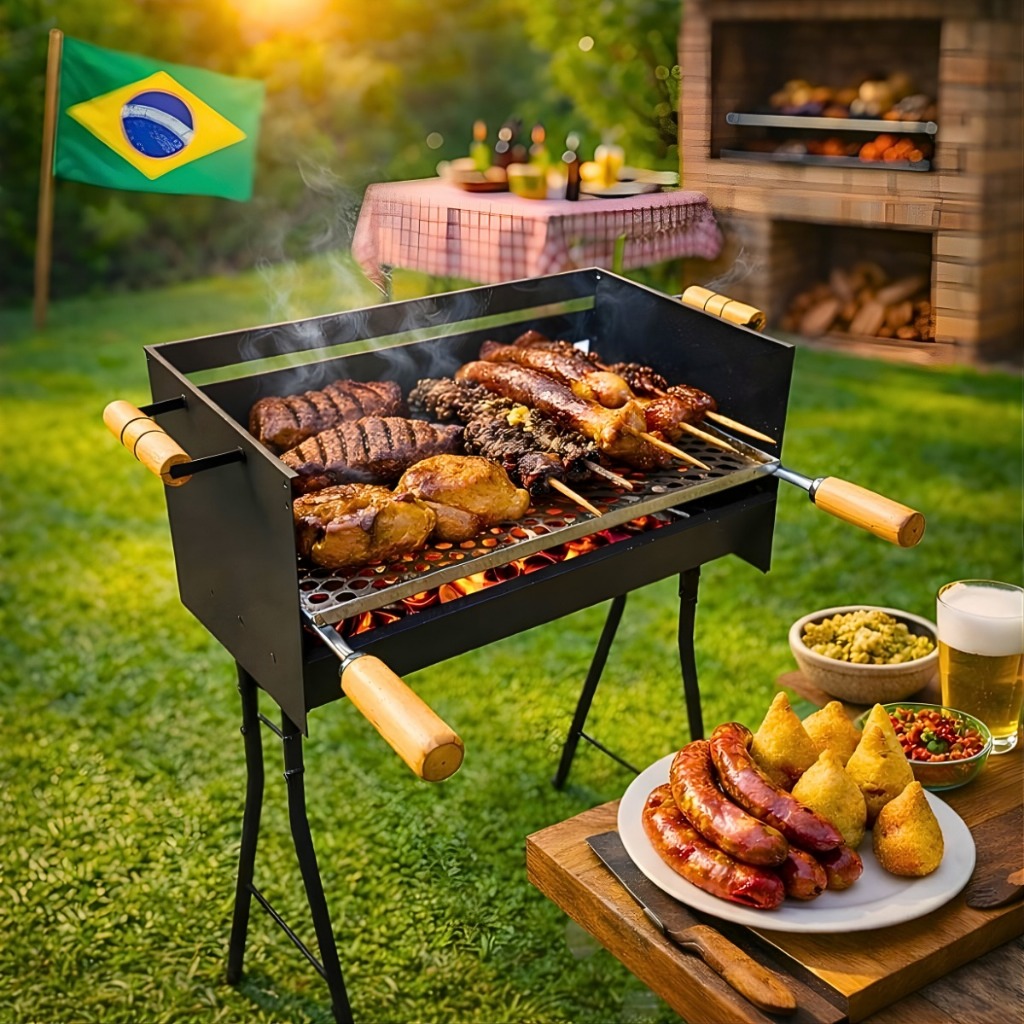 QUEIMA DE ESTOQUE Churrasqueira a Carvão 84cm Com Grelha Inclusa em Aço Reforçado Espetinho Grande