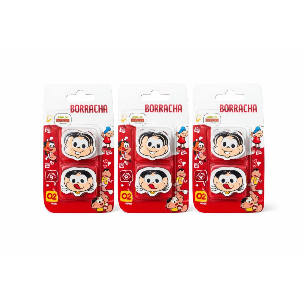 Borracha Turma da Mônica Kit 2 Unidades (Blister) | Escolar Infantil Personagens