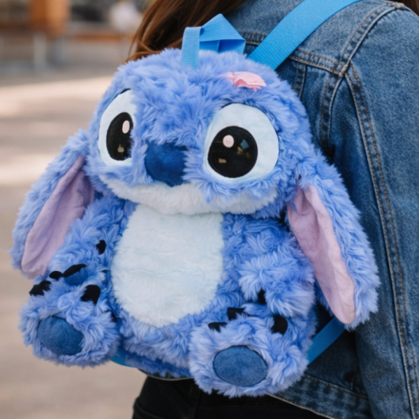 Mochila Stitch Pelucia 2x1 Bicho De Pelucia Disney 26cm Azul Fofa Menina Menino Kawaii Luxo Lilo