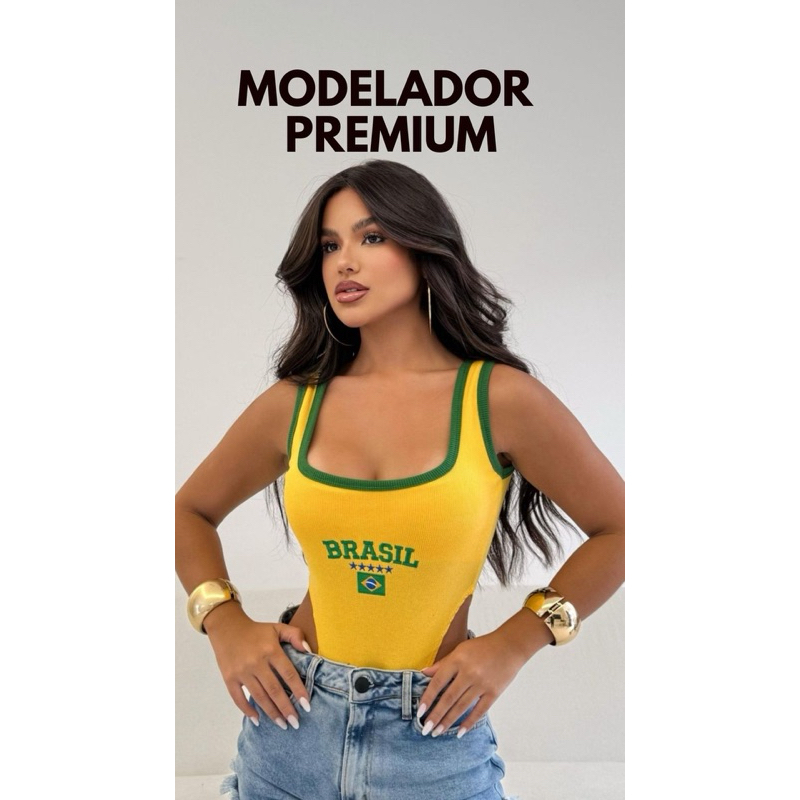 Body Regata Feminino Copa Brasil Cavado Bordado Modelador Premium Cintura Fina Moda Esportiva Verão em Oferta na Shopee