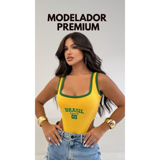 Body Regata Feminino Copa Brasil Cavado Bordado Modelador Premium Cintura Fina Moda Esportiva Verão em Oferta na Shopee