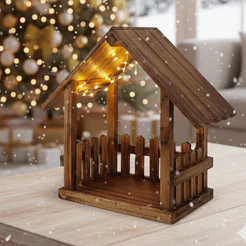 Casinha de Madeira 35cm para Presépio de Natal Manjedoura Pequena Decorativa Rústica Pinus