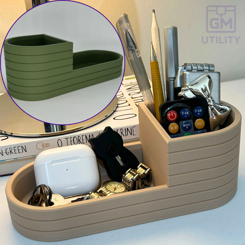 Organizador De Mesa Porta Treco Multifuncional Listrado Porta Caneta Controle Chaves Escritório Sala Moderno Ripado