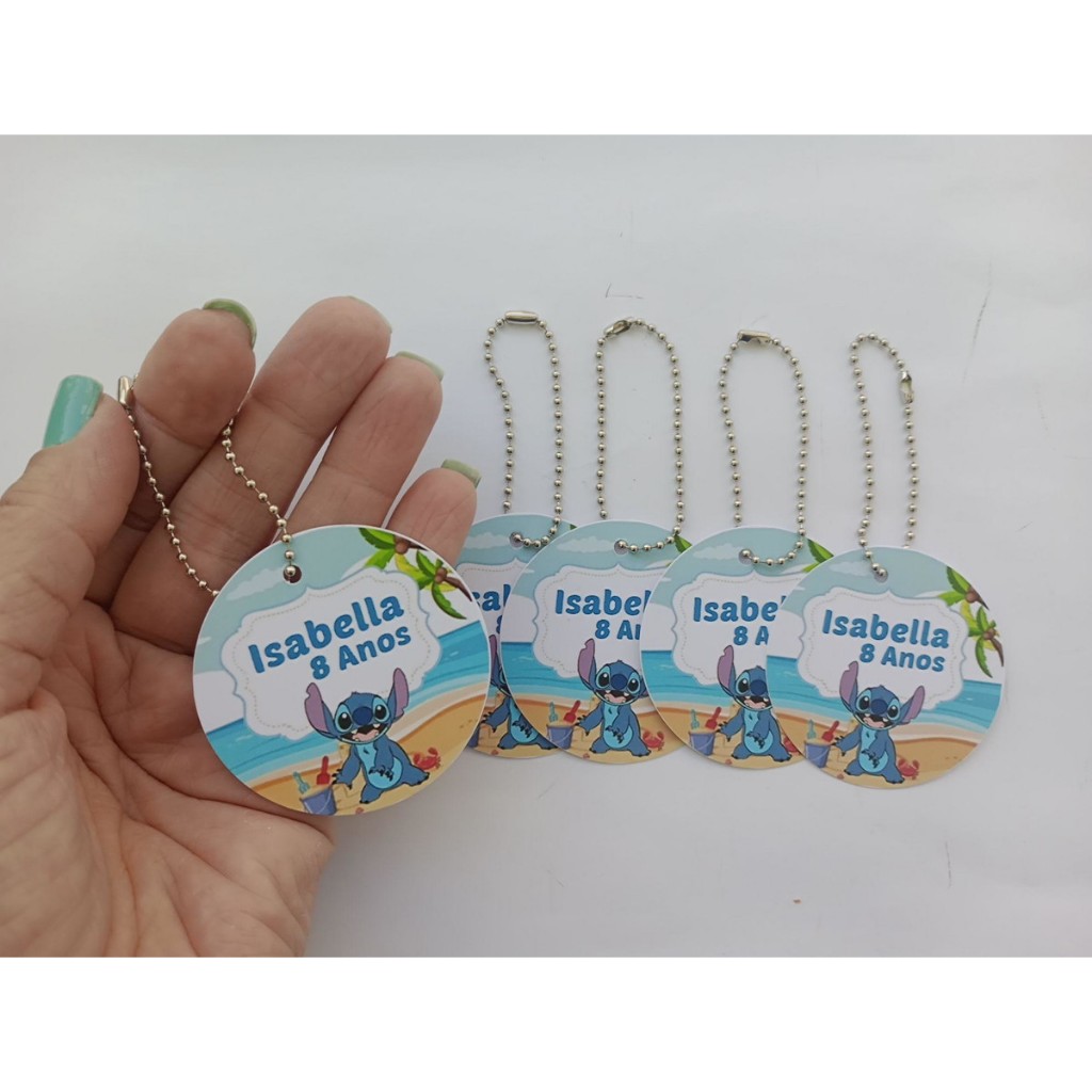 20/30/40/50 Tag Redonda 5cm Personalizada STITCH com correntinha - Tag para lembrancinha - Tag STITCH