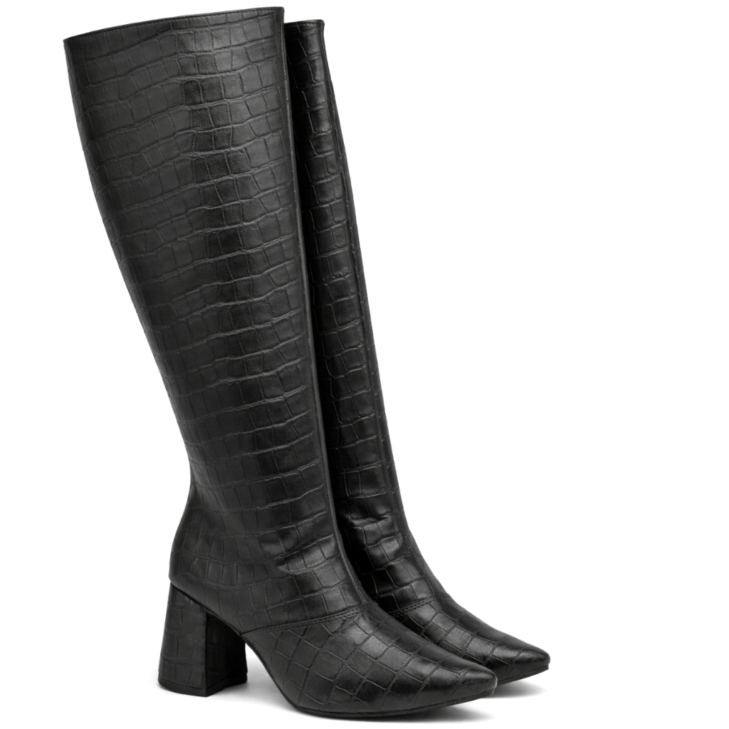 Bota Cano Longo Feminina Isadora Salto Baixo Bico Fino Preta