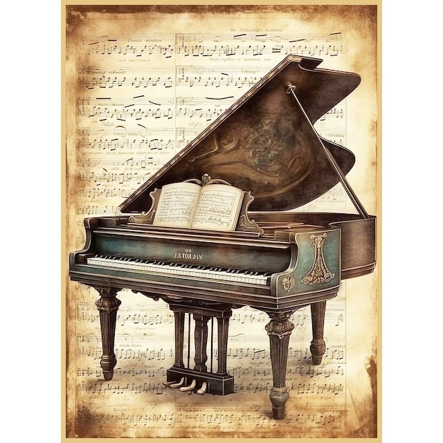 Pôster Retrô   -  Piano & Partitura -  Art Decora  -   33 Cm X 48 Cm
