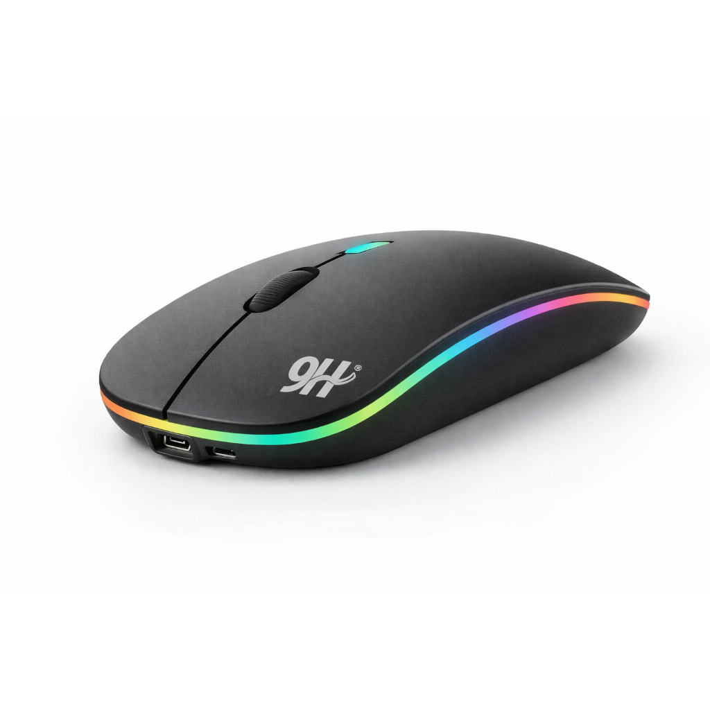 Mouse Sem Fio RGB Recarregável Bluetooth + 2.4GHz – LED Gamer, Silencioso, Ultra Slim, Alta Precisão Para Notebook PC