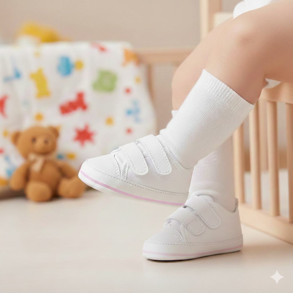 Sapatinho Tênis Duas Pontas Menina Bebê Mania Direto Da Fabrica 702 - Branco Com Rosa