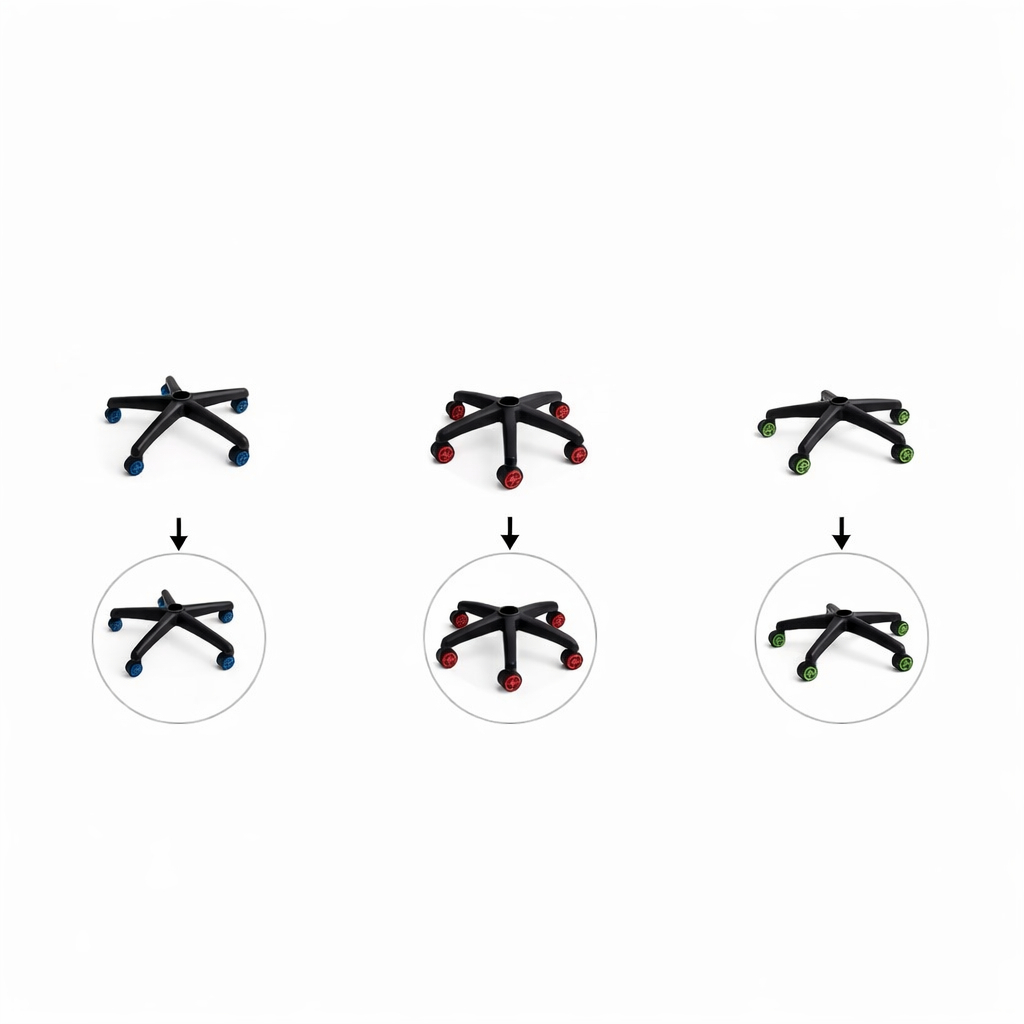 Imagem Kit Base Cadeira Gamer Premium 150kg – Base Estrela Reforçada + 5 Rodízios Coloridos + Capa