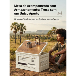 Caixa Organizadora Dobrável Multifuncional com Tampa de Madeira e Porta Lateral - Prática para Camping e Porta-Malas em Oferta na Shopee