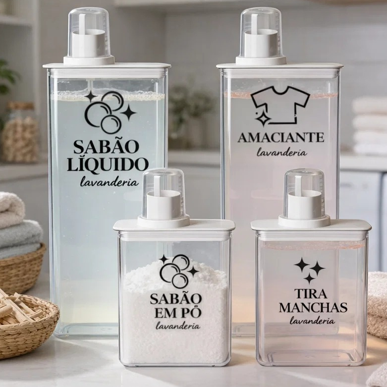 Dispenser Organizador Lavanderia Sabão Líquido Em Pó Amaciante Tira Manchas 1,3L 2,6L em Oferta na Shopee