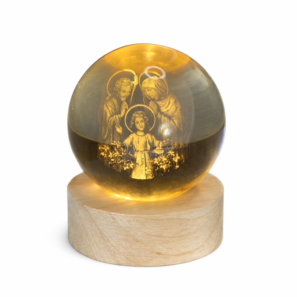 Luminária Mesa Católica Bola de Cristal LED 3D Base Madeira Nossa Senhora Aparecida São Bento Sagrada Família abajur em Oferta na Shopee