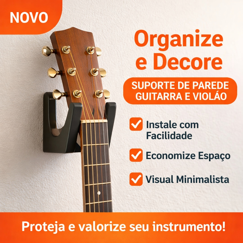 Suporte de Parede para Guitarra e Violão Minimalista | Organizador Instrumentos Decorativo
