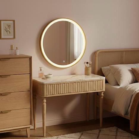 Espelho Redondo Jateado Iluminado com Led Perfeito Penteadeira Quarto Camarim Closet Maquiagem