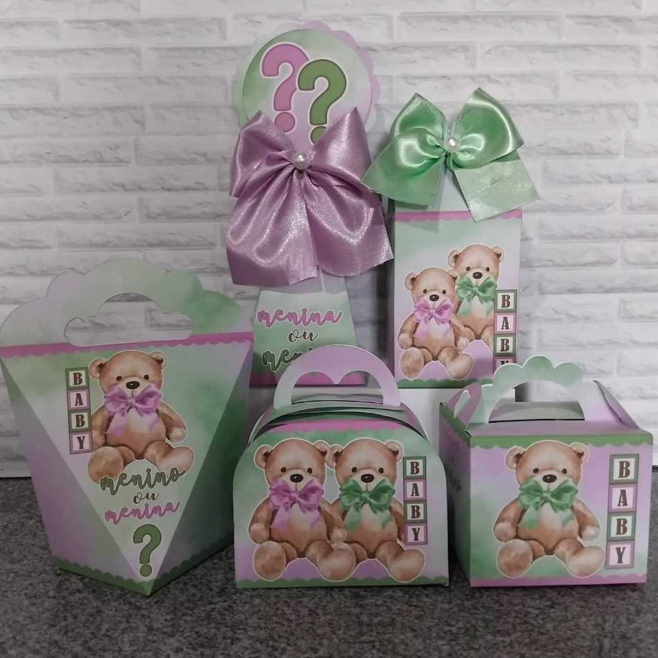 Kit Festa Infantil Personalizado Caixinhas Lembrancinha CHÁ DE REVELAÇÃO URSINHOS 2.0- PEGUE E MONTE