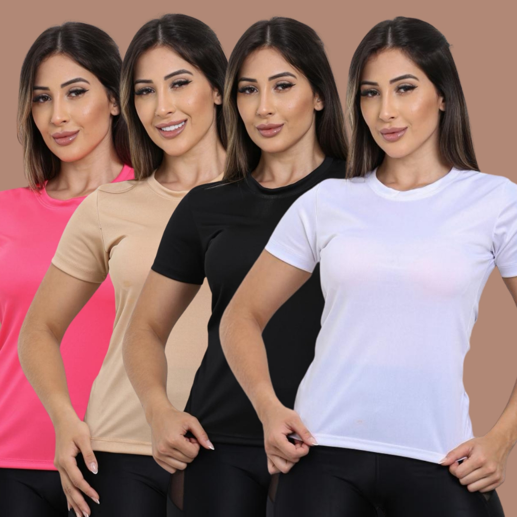 Kit 4 Camisetas Femininas Dry Fit Academia Corrida Treino Caminhada Poliéster Premium