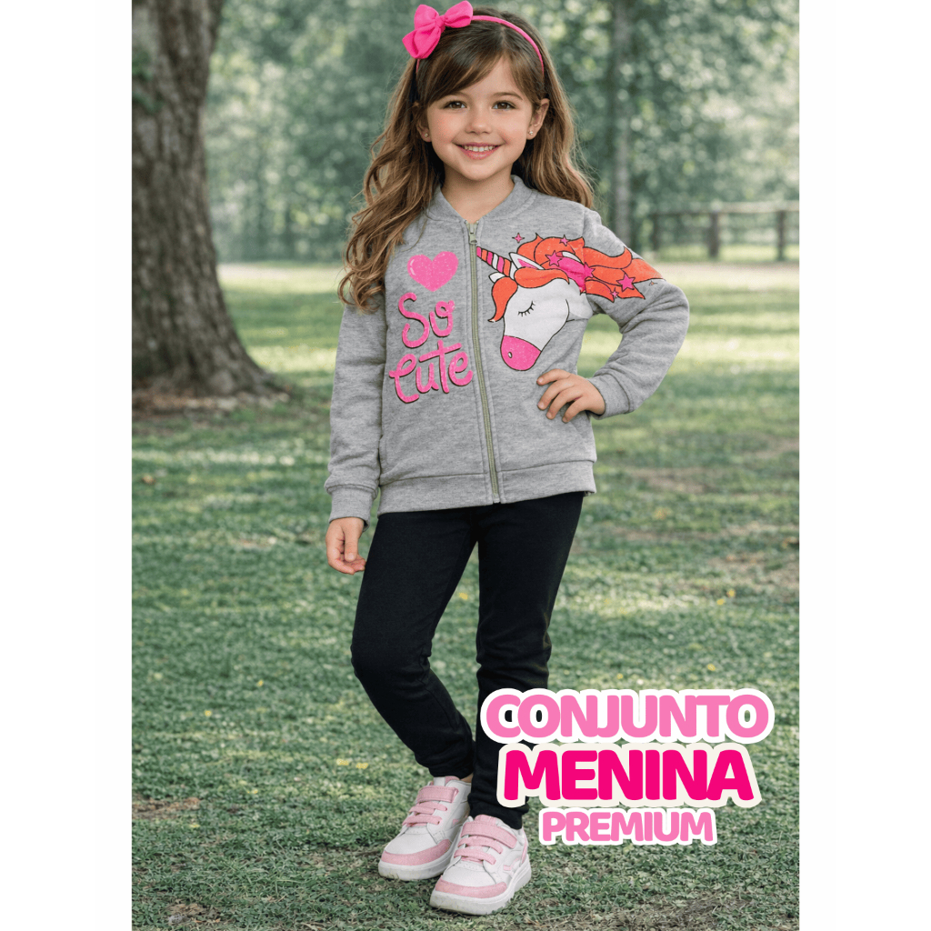 conjunto infantil menina Moletom Flanelado de Inverno Infantil Unicórnio Tamanho 8