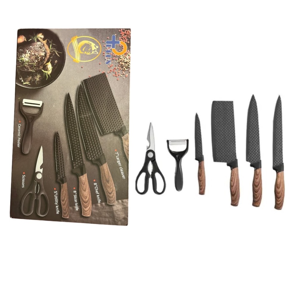 Kit Facas Antiaderente Conjunto com 6 peças Facas/Machadinho/Tesoura/Descascador