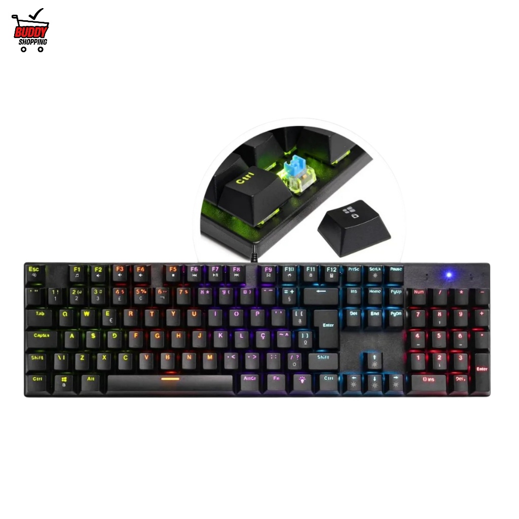 Teclado Mecânico Gamer RGB Delta TM1071 Layout ABNT2 Português Brasil LED Com Fio USB PC Jogos