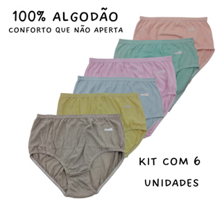 Kit 6 Calçolas 100% Algodão Femininas Calcinha Para Senhora Cintura Alta Conforto Cores Variadas Antialérgica Macia em Oferta na Shopee
