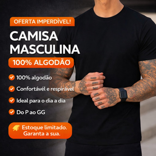 Camisa Básica Lisa Masculina P até G3 100% Algodão Casual em Oferta na Shopee