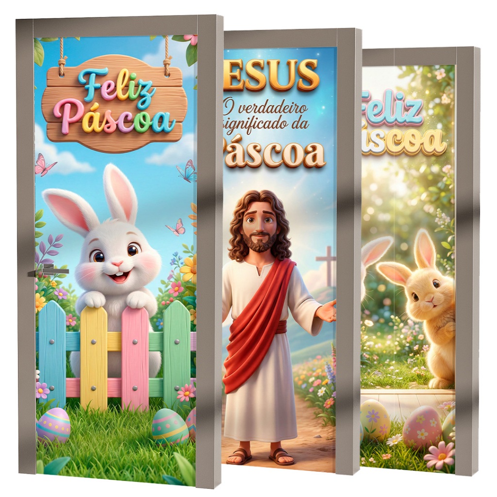 Capa Porta Decorativa Feliz Páscoa 3D Tecido Sublimado 0,85 x 2,10 em Oferta na Shopee