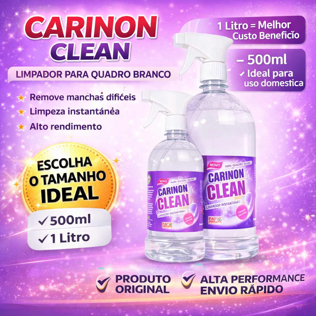 Limpador Multiuso 500ml ou 1L para Limpeza de Quadro Branco Escolar Carinon Clean Especial