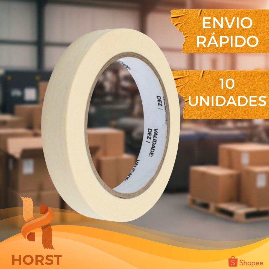 KIT 10 ROLOS DE FITA CREPE BRANCA USO GERAL 18MM X 50 METROS em Oferta na Shopee