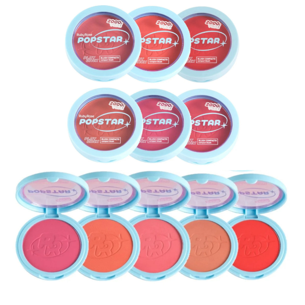 Blush Compacto Popstar Playback Ruby Rose Facial Alta Pigmentação | HBM08 em Oferta na Shopee