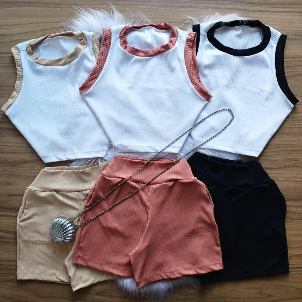 Conjunto Feminino Gringo Canelado Short e Cropped Confortável Estiloso Vários Modelos e Estampas