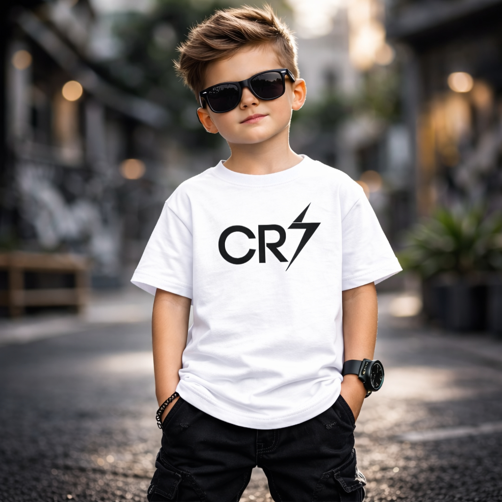 Camisa Simples Infantil Juvenil CR7 Cristiano Ronaldo Futebol Camiseta Casual Para Crianças