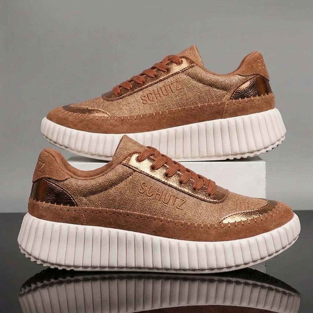 Tênis Feminino Casual Bronze Metalizado Plataforma Fashion Conforto Diário em Oferta na Shopee