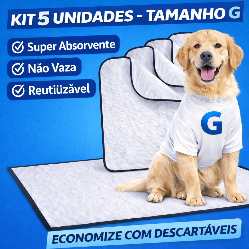 Tapete Higiênico Lavável 60x80 Premiun Para Pets Kit 5 Unidades Animais Grandes