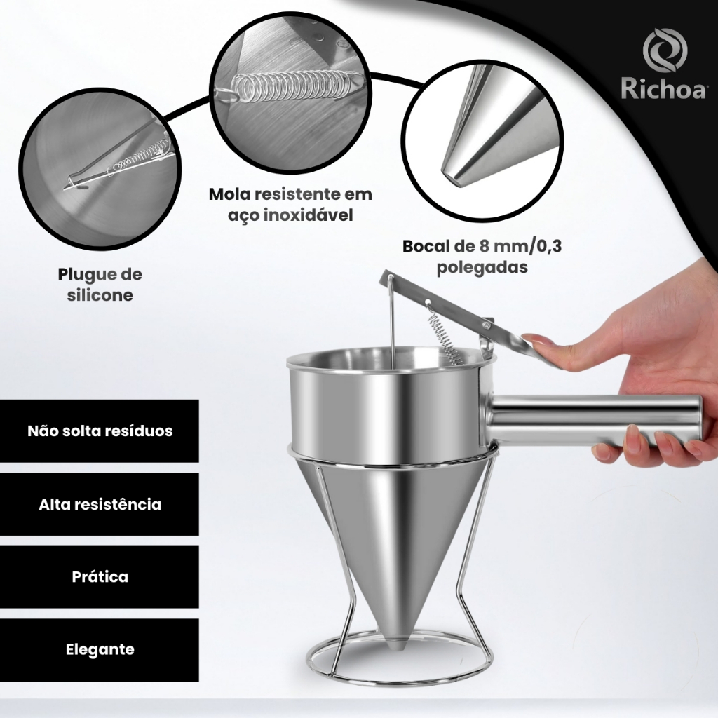 Funil Inox Dosador Pinóquio Confeitaria 1,2 Litros Richoa — imagem 2 de 2