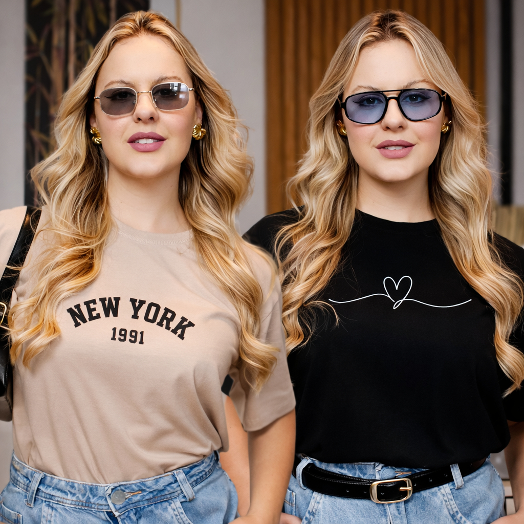 Kit 2 T-Shirt Feminina Estampada Camiseta 100% Algodão Envio Imediato em Oferta na Shopee