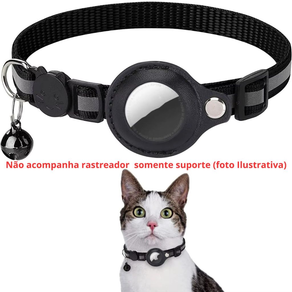 Coleira para Gato Refletiva  com Suporte para  Airtag Localizador GPS Antiperdido Pet com Fecho Seguro Coleira em Oferta na Shopee